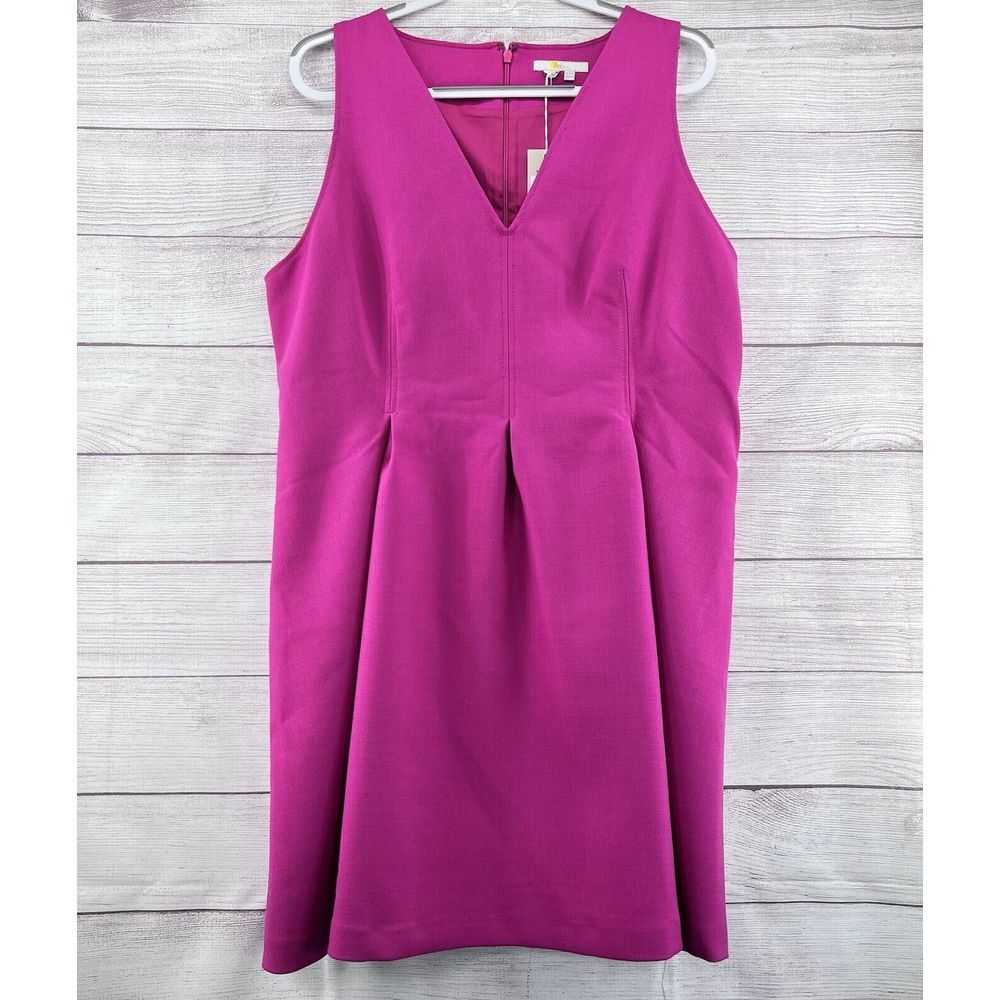NEW Boden Fit & Flare Dress Sz 14R Hot Pinkโ V-Neck Wool-Blend Sleeveless